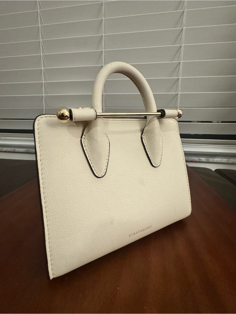 Strathberry Vanilla Cream Nano Tote with Gold Bar Detail - Picture 2 of 5